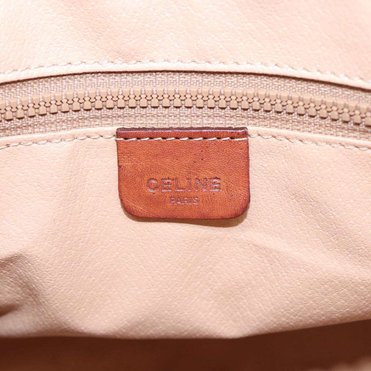 CELINE Macadam Canvas Shoulder Bag Beige Gold Auth yk14540