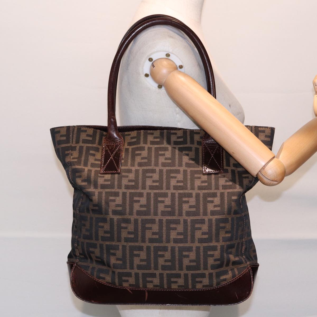 FENDI Zucca Canvas Tote Bag Brown Black Auth yk14553