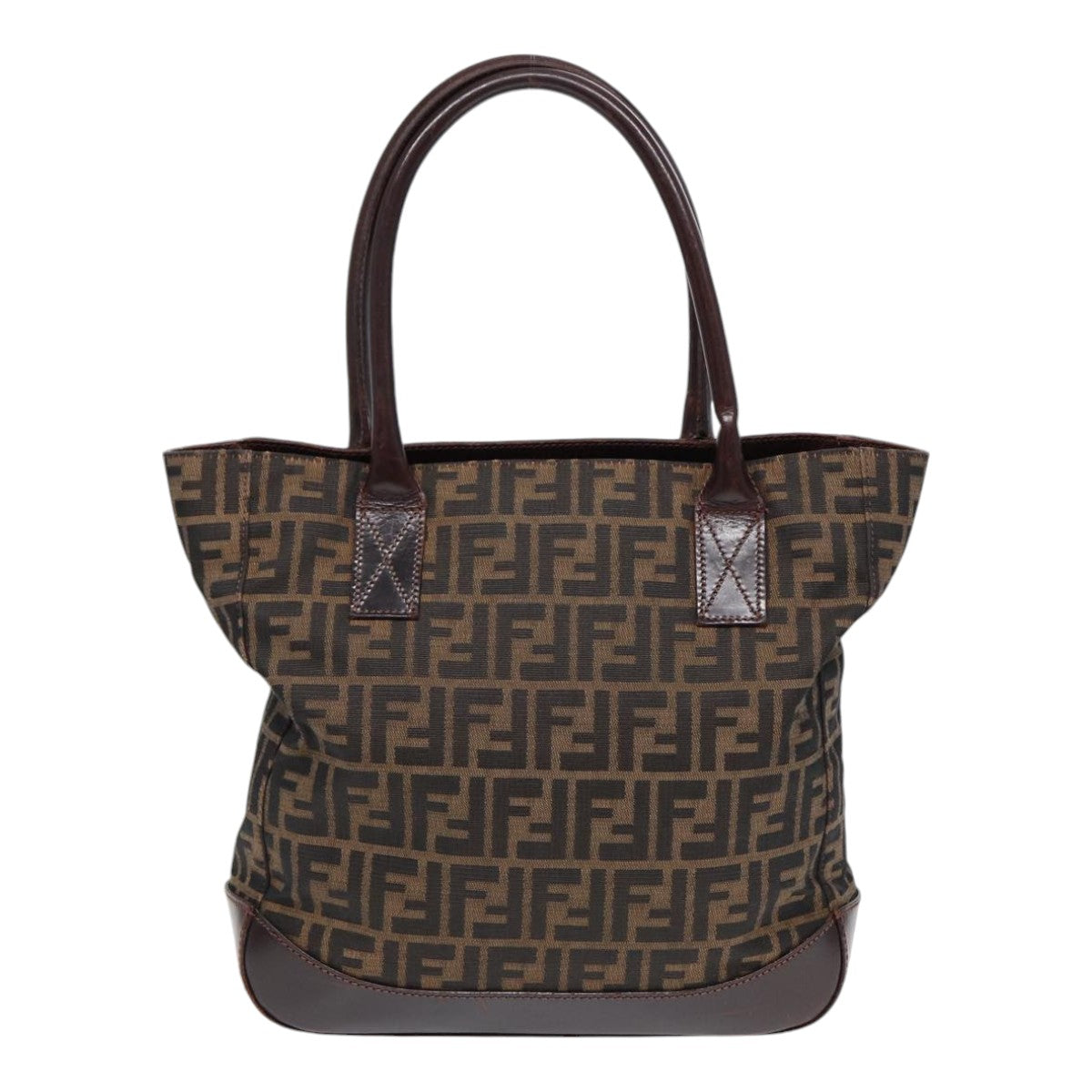 FENDI Zucca Canvas Tote Bag Brown Black Auth yk14553