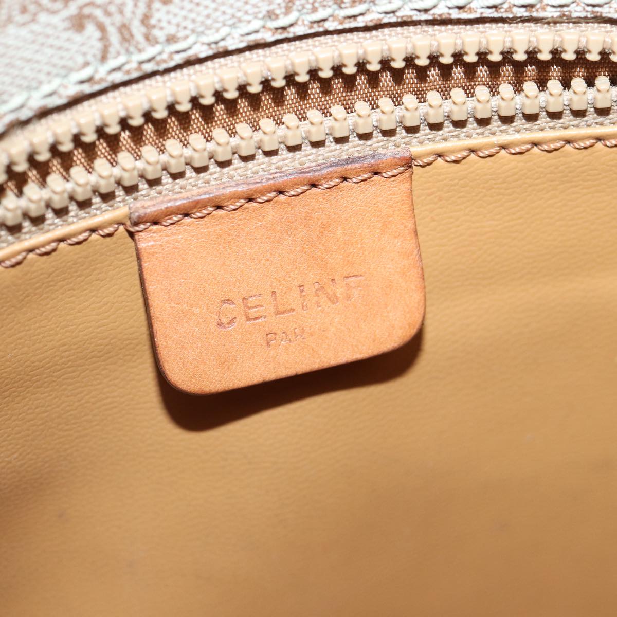 CELINE Macadam Canvas Shoulder Bag Beige Gold Auth yk14573