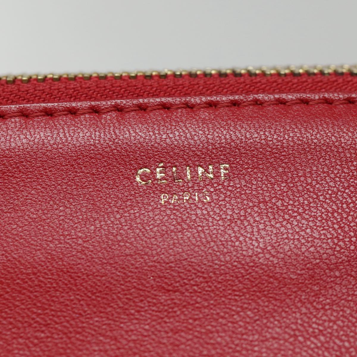 CELINE Trio large Shoulder Bag Leather Red Gold Auth yk14588