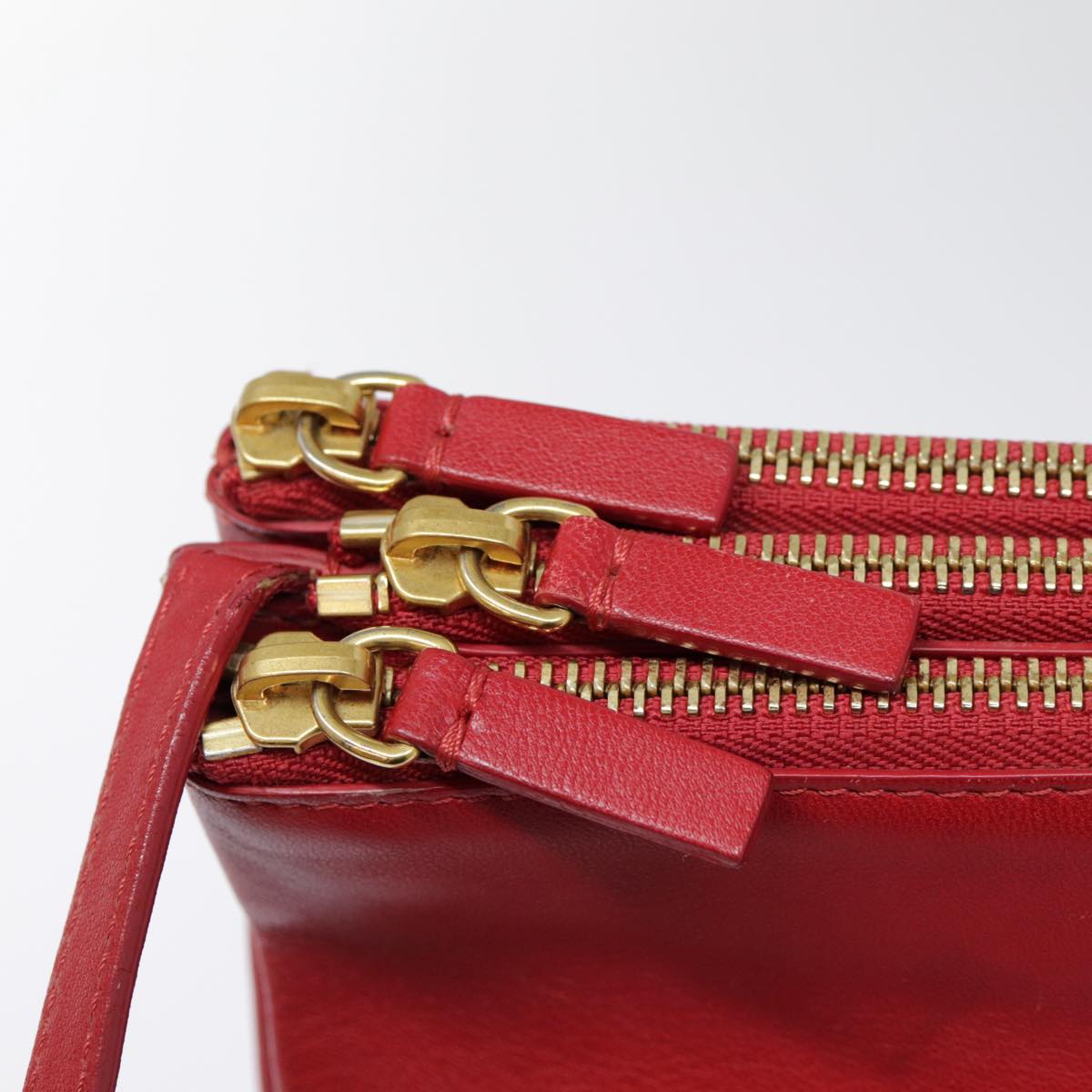 CELINE Trio large Shoulder Bag Leather Red Gold Auth yk14588