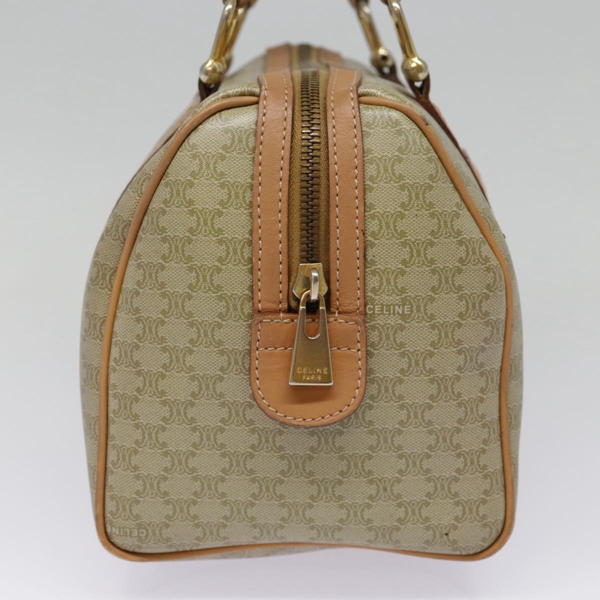 CELINE Macadam Canvas Boston Bag Beige Gold Auth yk14589