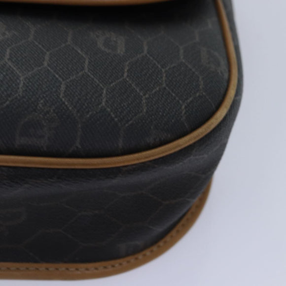 Christian Dior Honeycomb Canvas Shoulder Bag PVC Leather Black Gold Auth yk14590