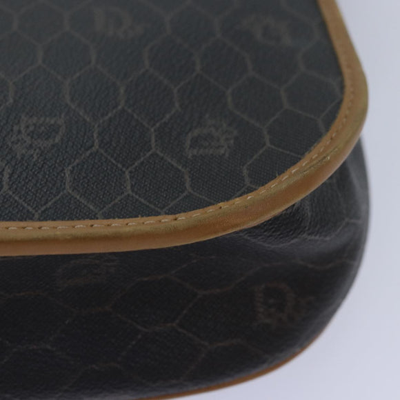 Christian Dior Honeycomb Canvas Shoulder Bag PVC Leather Black Gold Auth yk14590