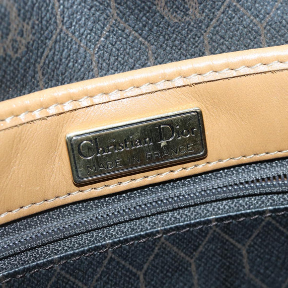 Christian Dior Honeycomb Canvas Shoulder Bag PVC Leather Black Gold Auth yk14590
