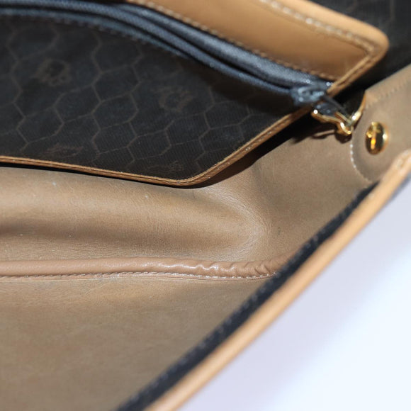 Christian Dior Honeycomb Canvas Shoulder Bag PVC Leather Black Gold Auth yk14590