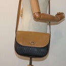 Christian Dior Honeycomb Canvas Shoulder Bag PVC Leather Black Gold Auth yk14590-21