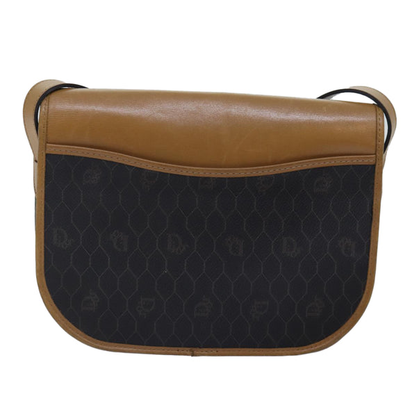 Christian Dior Honeycomb Canvas Shoulder Bag PVC Leather Black Gold Auth yk14590