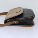 Christian Dior Honeycomb Canvas Shoulder Bag PVC Leather Black Gold Auth yk14590-3