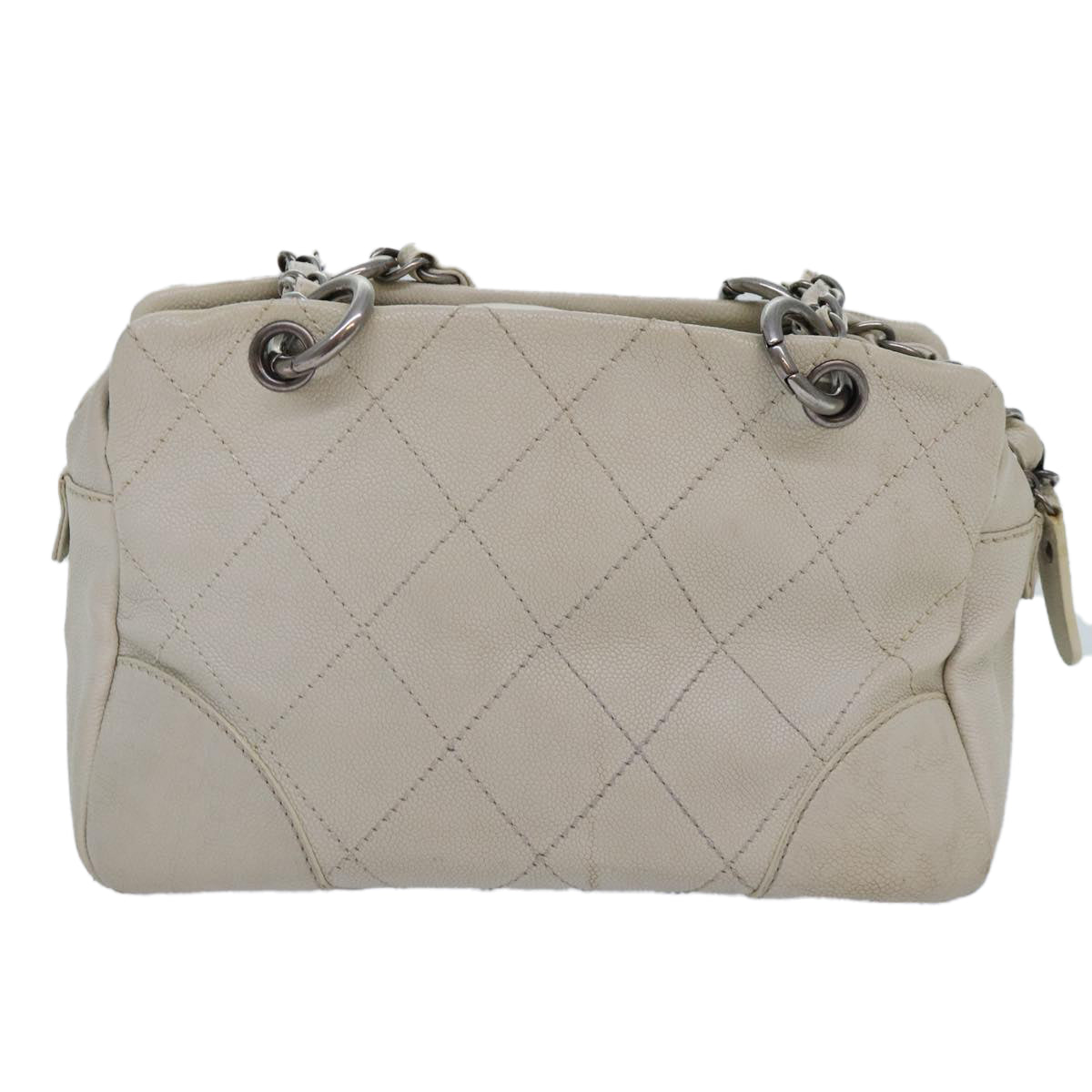 CHANEL Matelasse Chain Shoulder Bag Caviar Skin White Silver CC Auth yk14601 - 0