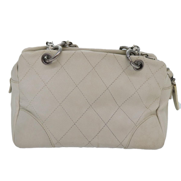 CHANEL Matelasse Chain Shoulder Bag Caviar Skin White Silver CC Auth yk14601