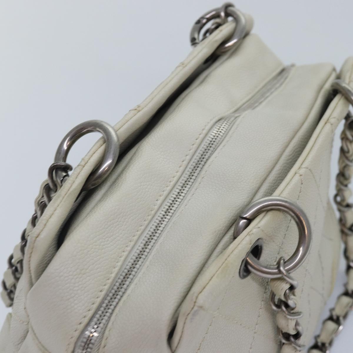 CHANEL Matelasse Chain Shoulder Bag Caviar Skin White Silver CC Auth yk14601