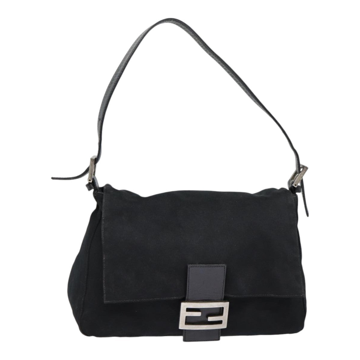 FENDI Mamma Baguette Shoulder Bag Nylon Black Silver Auth yk14611