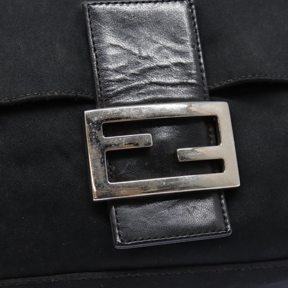 FENDI Mamma Baguette Shoulder Bag Nylon Black Silver Auth yk14611