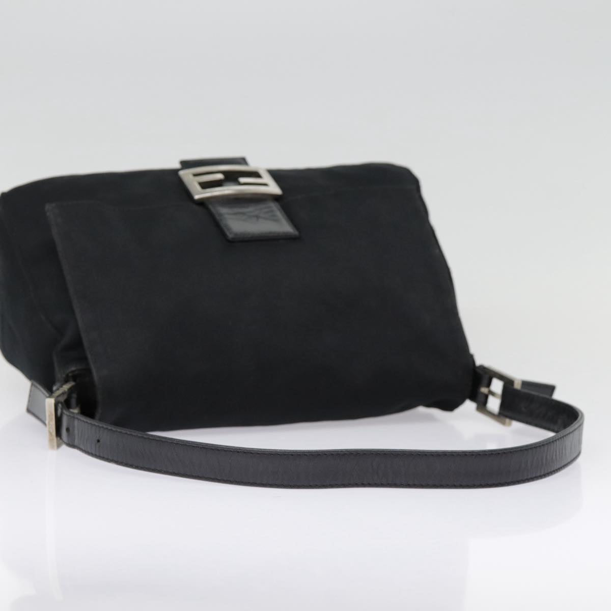 FENDI Mamma Baguette Shoulder Bag Nylon Black Silver Auth yk14611