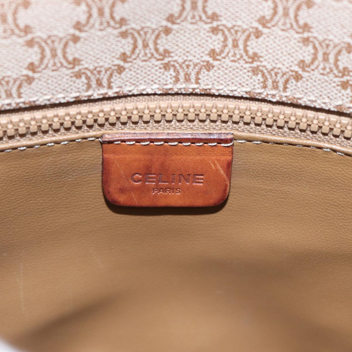 CELINE Macadam Canvas Shoulder Bag Beige Brown gold Auth yk14612