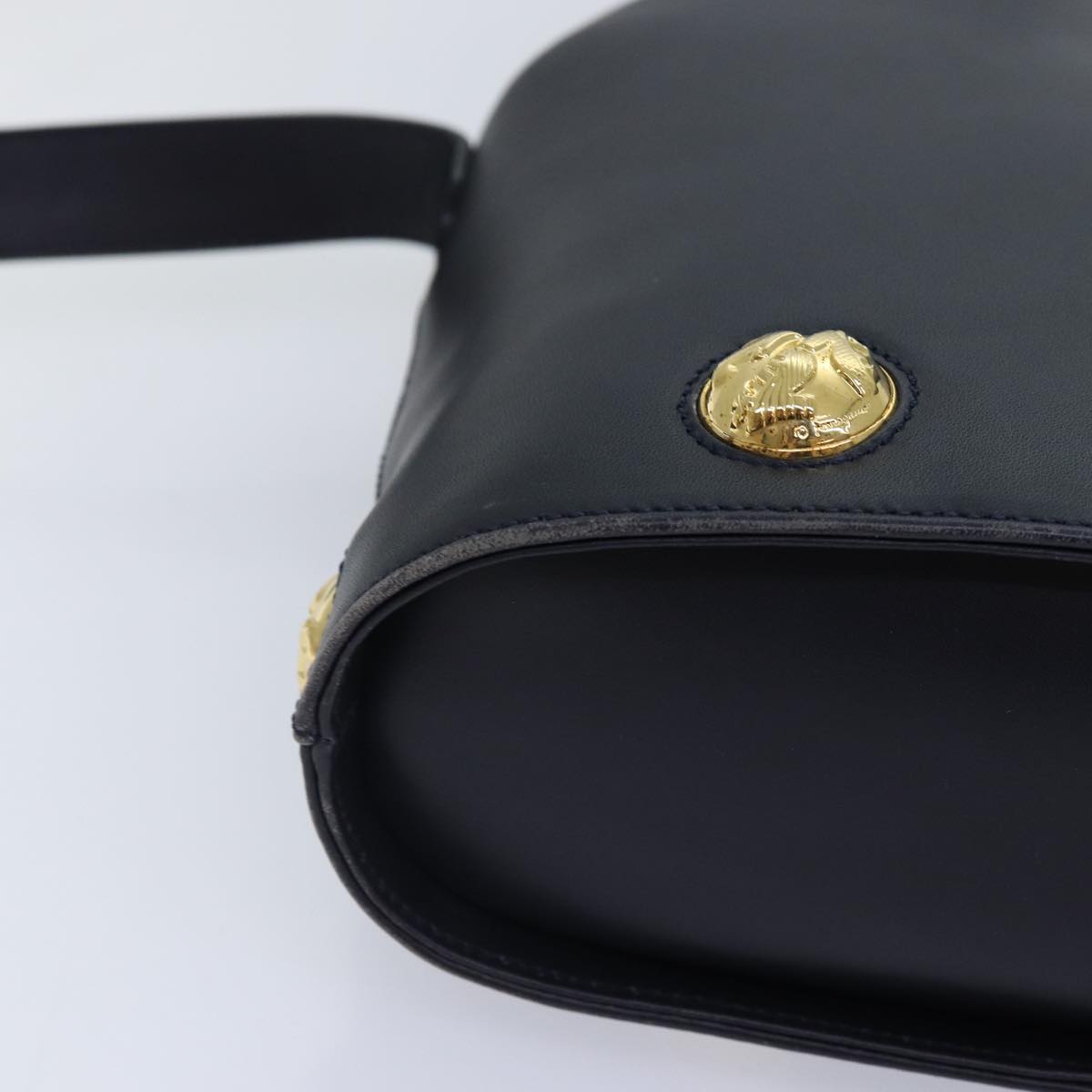 Salvatore Ferragamo Shoulder Bag Leather Navy Gold Auth yk14615