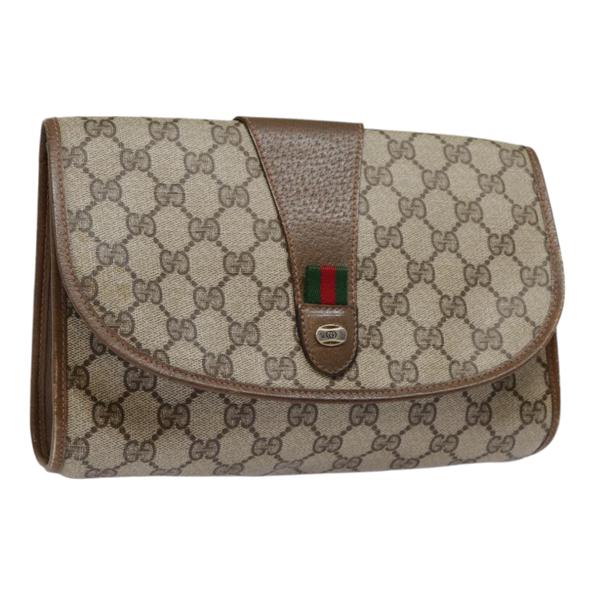 GUCCI GG Supreme Web Sherry Line Clutch Bag PVC Beige Red 89 01 030 Auth yk14617