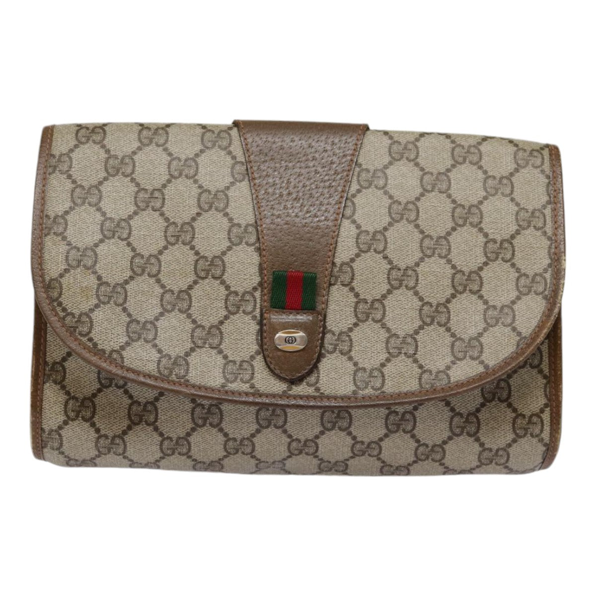 GUCCI GG Supreme Web Sherry Line Clutch Bag PVC Beige Red 89 01 030 Auth yk14617 - 0