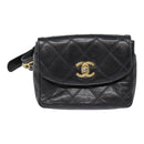 CHANEL Bicolore Turn Lock Chain Waist bag Leather Black Gold CC Auth yk14627-13