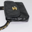 CHANEL Bicolore Turn Lock Chain Waist bag Leather Black Gold CC Auth yk14627-4