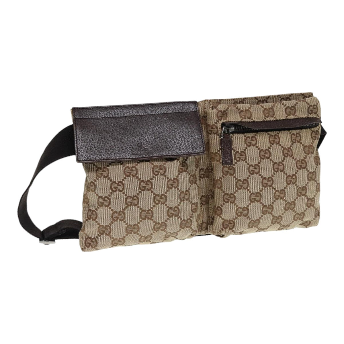 GUCCI GG Canvas Waist bag Beige Silver 28566 Auth yk14629