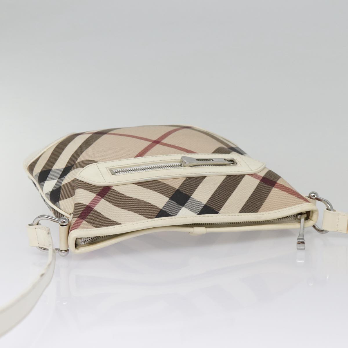 BURBERRY Nova Check Shoulder Bag PVC Beige White Silver Auth yk14642