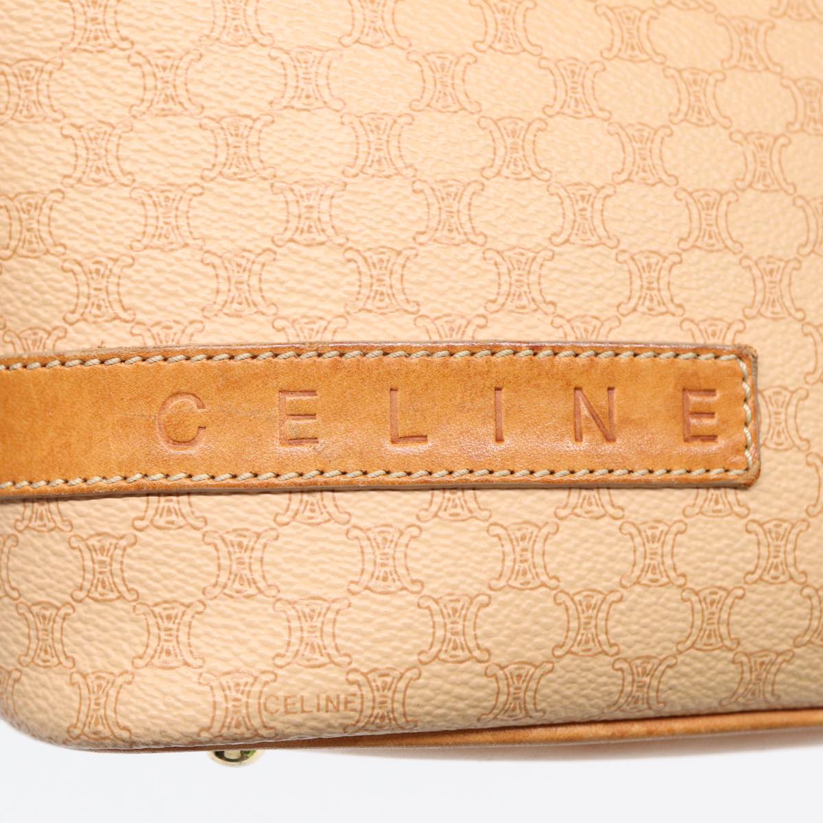 CELINE Macadam Canvas Hand Bag PVC Leather Beige Gold Auth yk14665