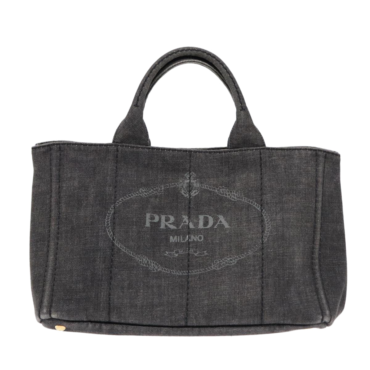 PRADA Canapa MM Hand Bag Denim Gray Gold Auth yk14676