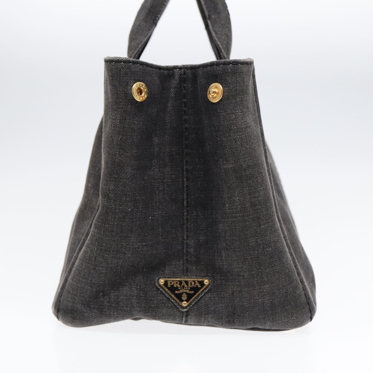 PRADA Canapa MM Hand Bag Denim Gray Gold Auth yk14676