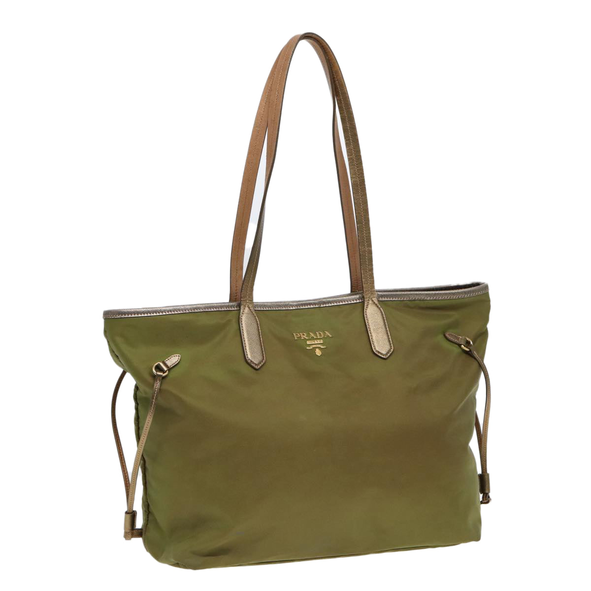 PRADA Tote Bag Nylon Green Gold Auth yk14680