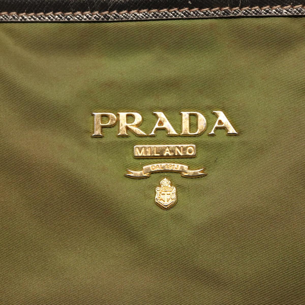 PRADA Tote Bag Nylon Green Gold Auth yk14680