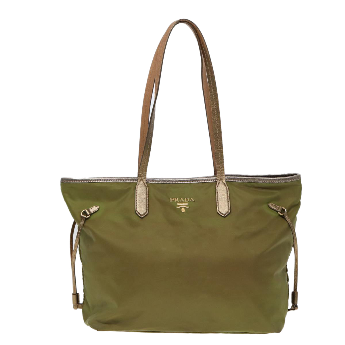 PRADA Tote Bag Nylon Green Gold Auth yk14680