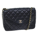 CHANEL Matelasse Turn Lock Chain Shoulder Bag Leather Black Gold CC Auth yk14695-1