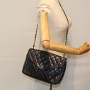 CHANEL Matelasse Turn Lock Chain Shoulder Bag Leather Black Gold CC Auth yk14695-21