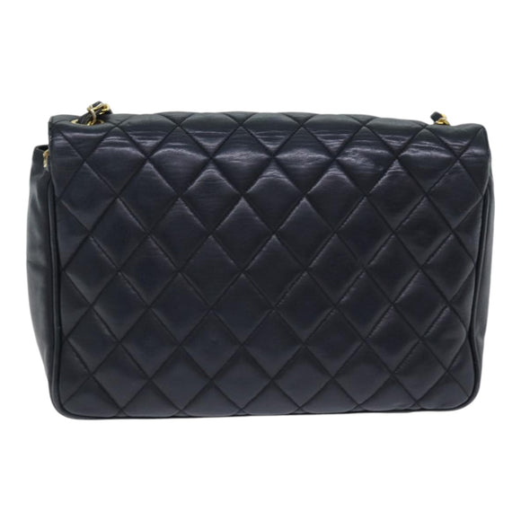 CHANEL Matelasse Turn Lock Chain Shoulder Bag Leather Black Gold CC Auth yk14695