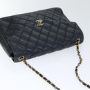 CHANEL Matelasse Turn Lock Chain Shoulder Bag Leather Black Gold CC Auth yk14695-6