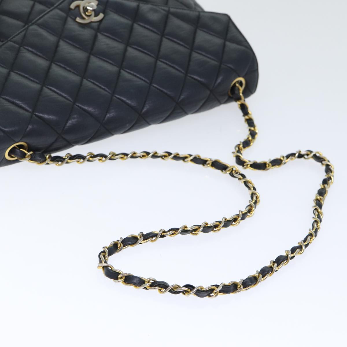 CHANEL Matelasse Turn Lock Chain Shoulder Bag Leather Black Gold CC Auth yk14695