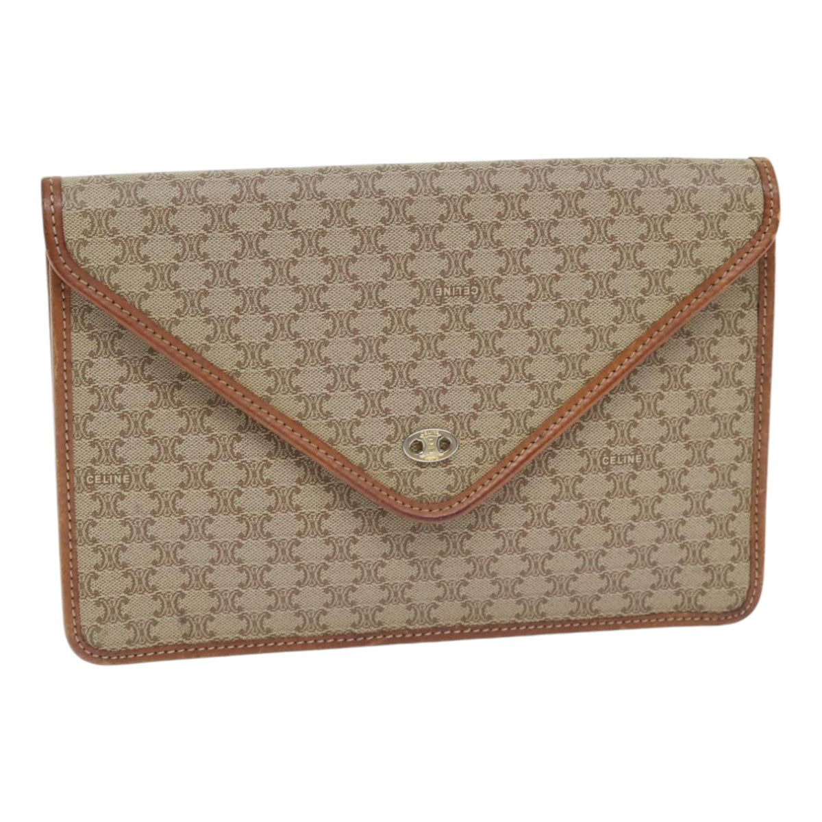 CELINE Macadam Canvas Clutch Bag Beige Gold Auth yk14701