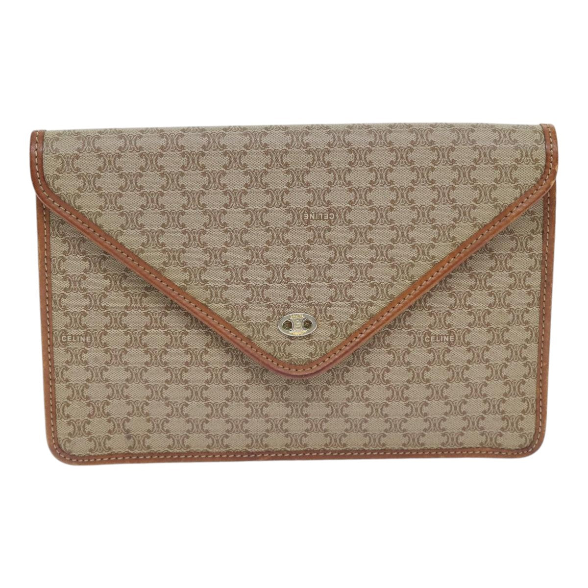 CELINE Macadam Canvas Clutch Bag Beige Gold Auth yk14701