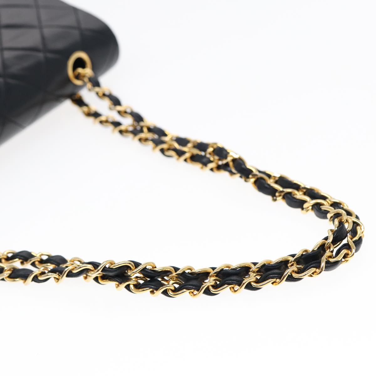 CHANEL Matelasse 25 Turn Lock Chain Bag Lamb Skin Black Gold CC Auth yk14719A