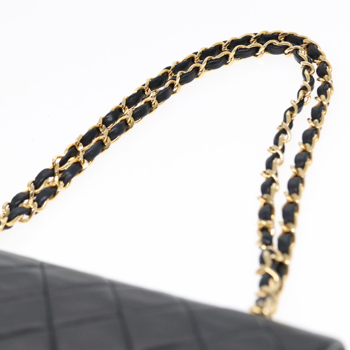 CHANEL Matelasse 25 Turn Lock Chain Bag Lamb Skin Black Gold CC Auth yk14719A