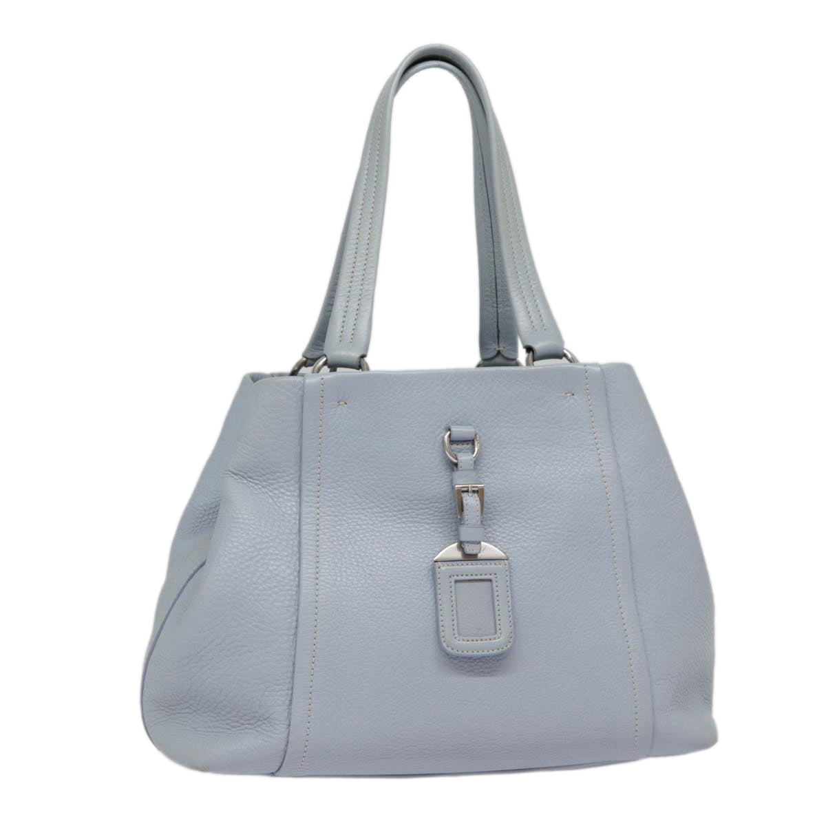 PRADA Tote Bag Leather Blue Silver Auth yk14741