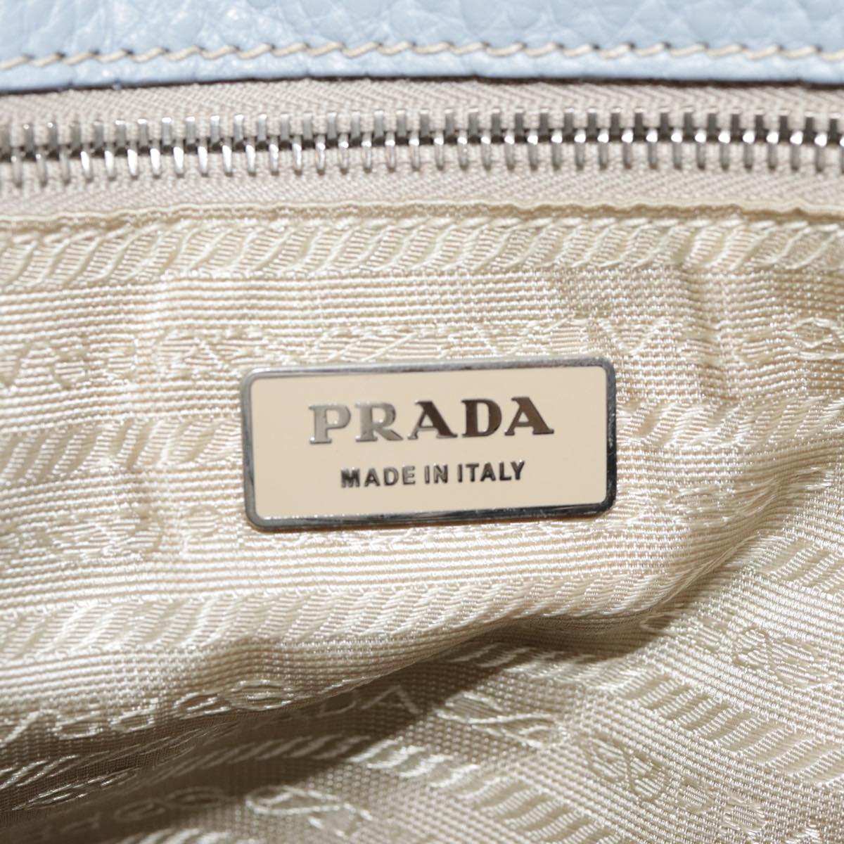 PRADA Tote Bag Leather Blue Silver Auth yk14741