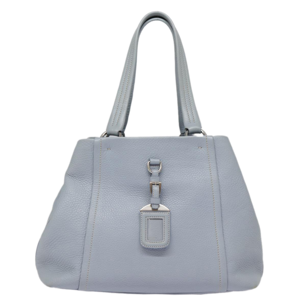 PRADA Tote Bag Leather Blue Silver Auth yk14741