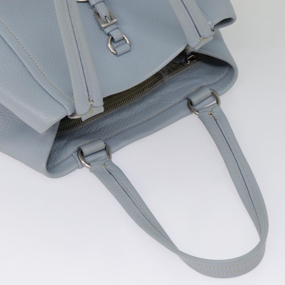 PRADA Tote Bag Leather Blue Silver Auth yk14741