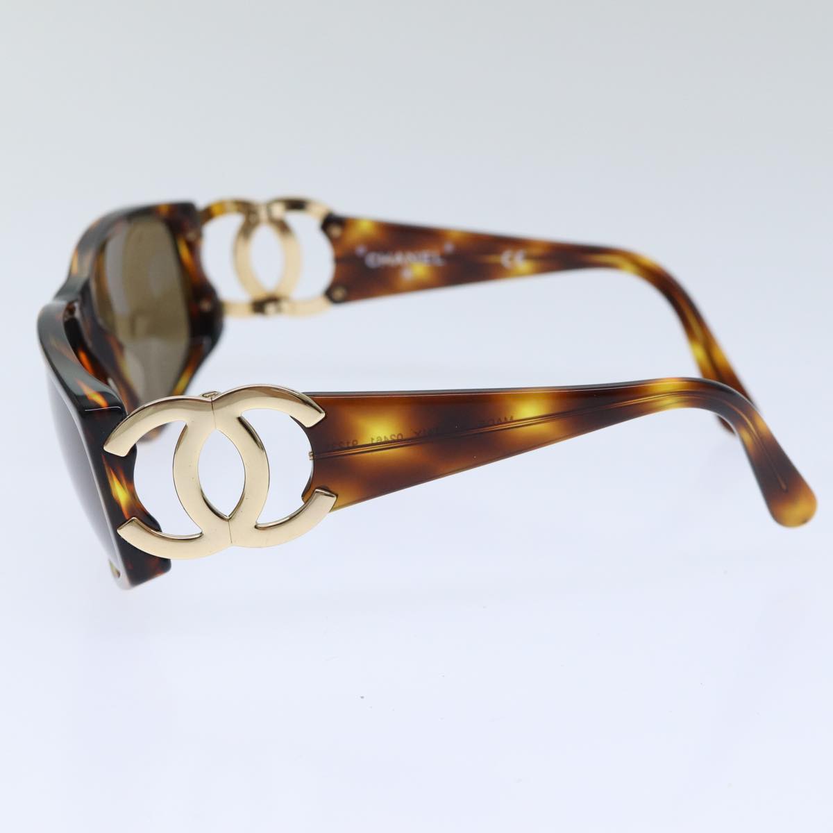 CHANEL Sunglasses plastic Brown Gold CC Auth yk14743