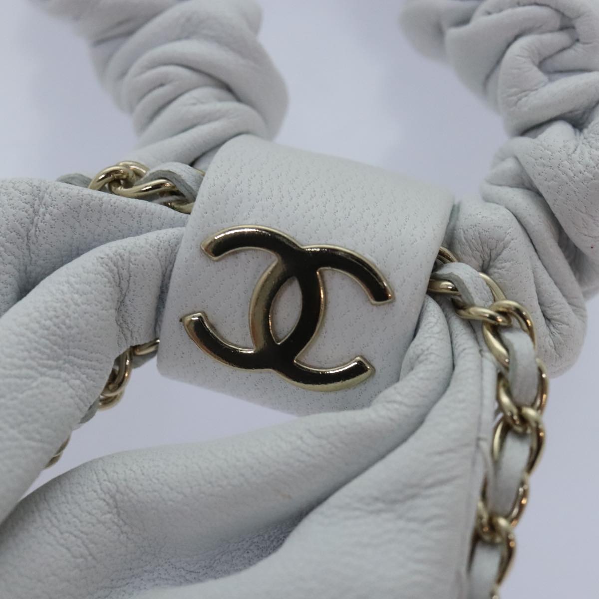 CHANEL COCO Mark Scrunchie Hair clip Lamb Skin White CC Auth yk14744