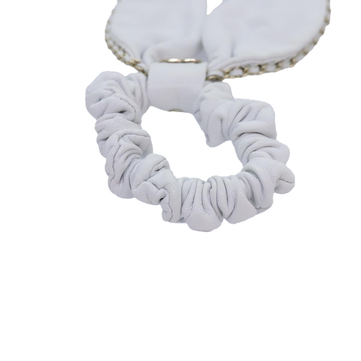 CHANEL COCO Mark Scrunchie Hair clip Lamb Skin White CC Auth yk14744